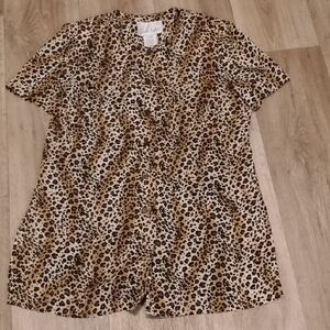 Brown and Black  Blouse with Short Sleeves